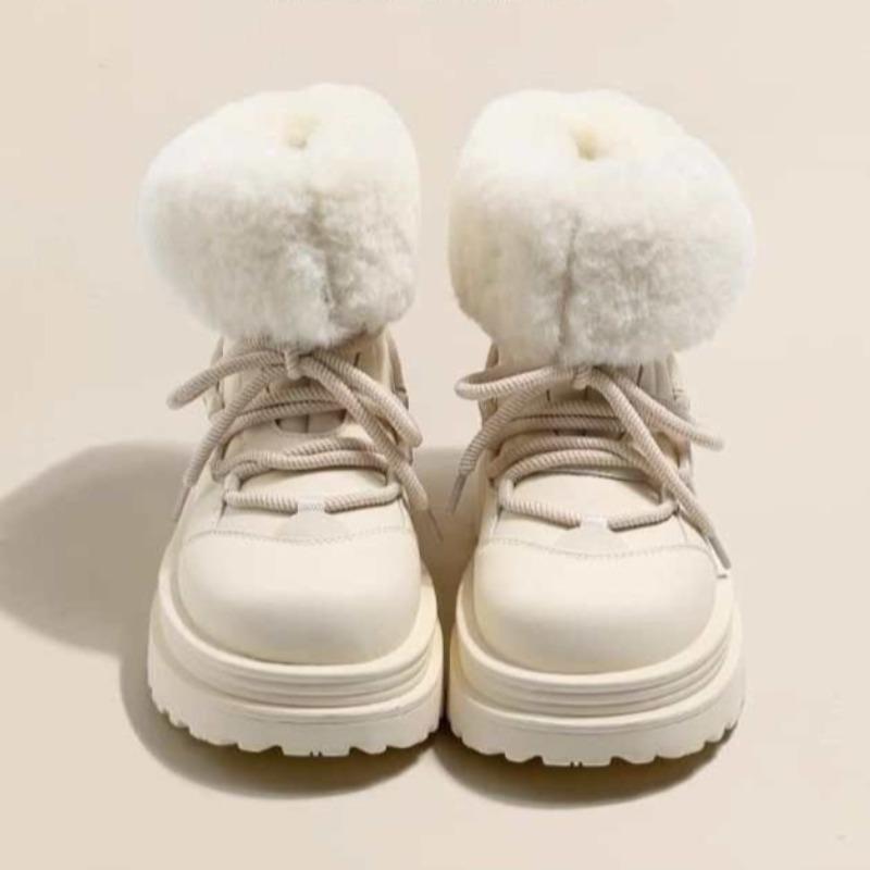 

Plush Snow Boots Winter New Round Toe Lace-Up Platform Plus Suede Anti-Slip Wear-Resistant Booties 35