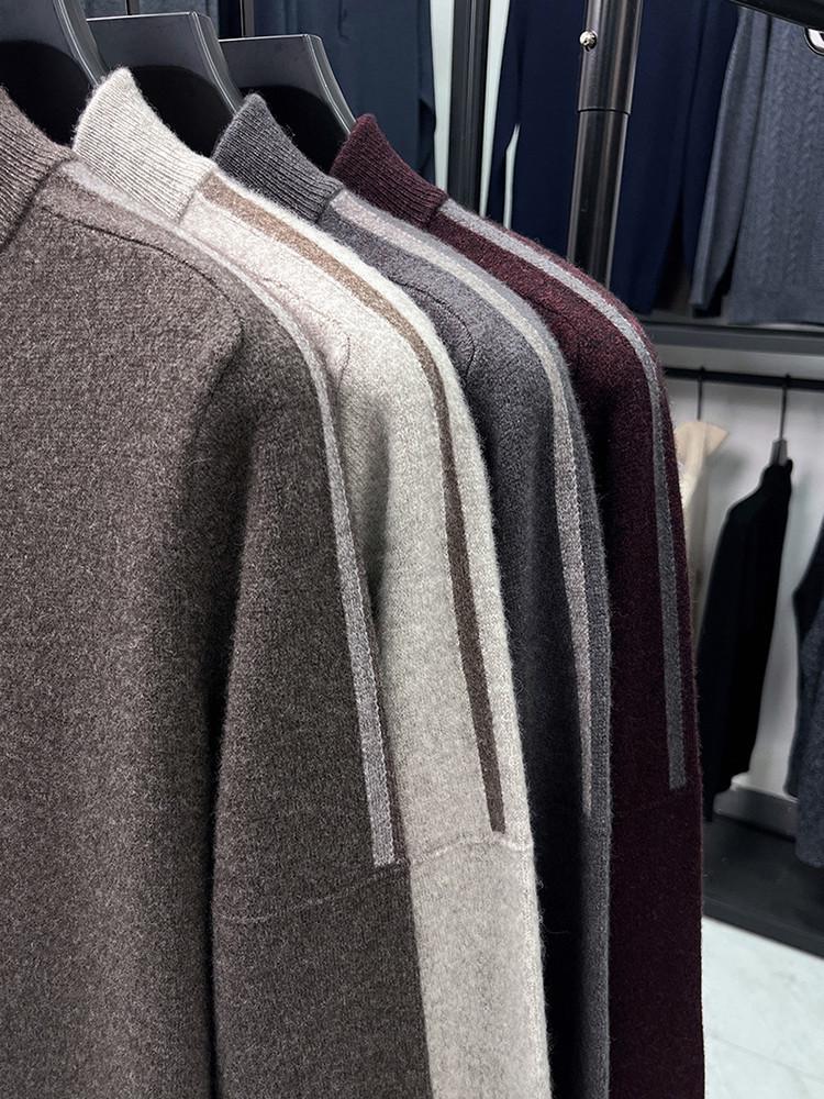 Hengyuanxiang Men's 100% Pure Wool Half-Zip Crew Neck Sweater - 2025 Autumn/Winter Warm Knitwear