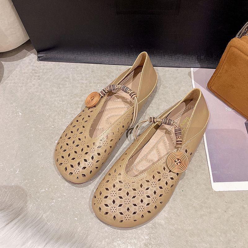 

Сетчатые полые мягкие кожаные туфли Дуду женские летние новые мягкая подошва на один педаль повседневные одинарные туфли с отверстиями сандалии 40 хаки