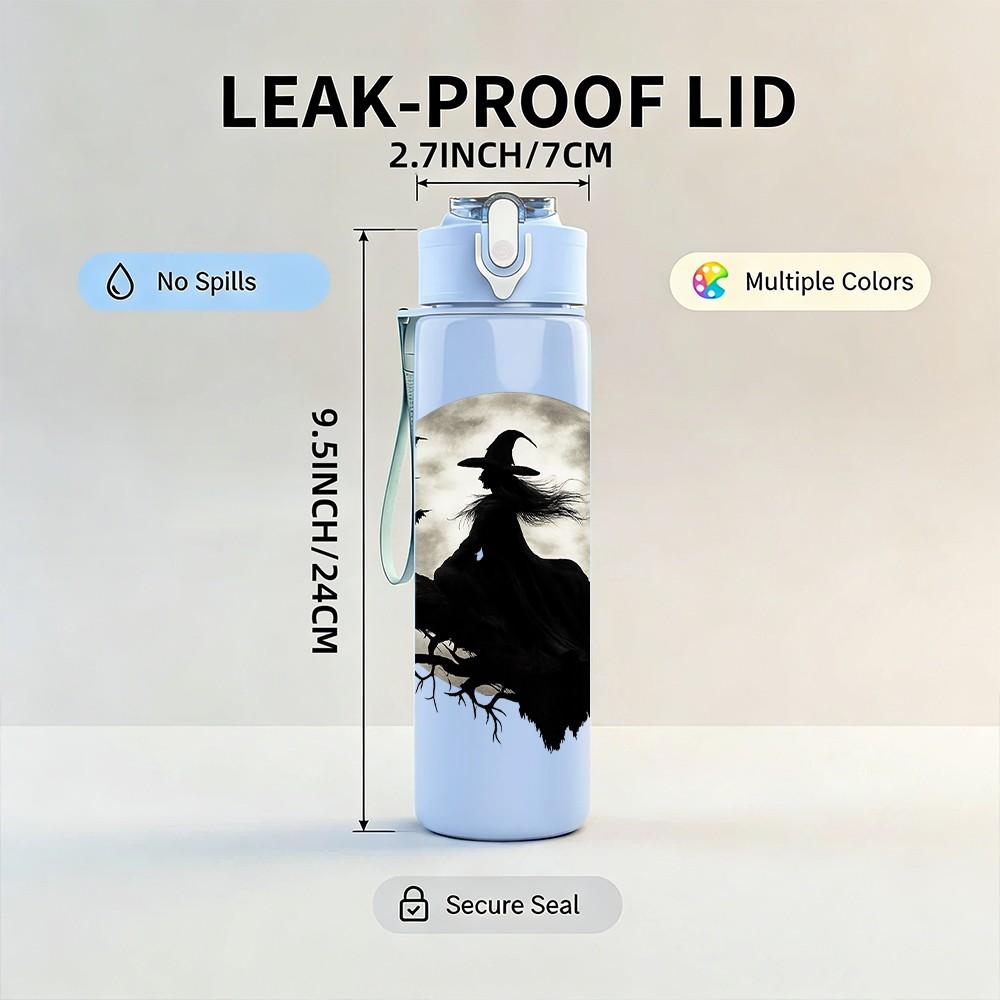 1PC Witch Crow Moon Silhouette 750ml Color Plastic Sports Water Bottle Leakproof Flip Straw Lid Suitable for Sports Office Home Use