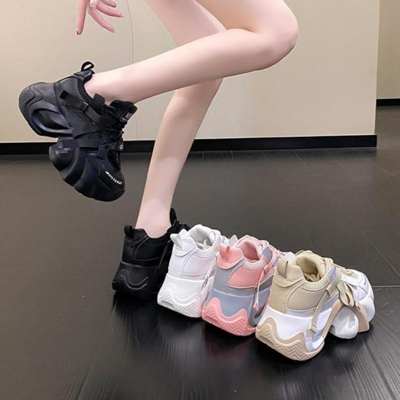 Thick-soled Lace-up Casual Sneakers for Women, Spring and Autumn Style, Fashionable and Comfortable Dad Shoes