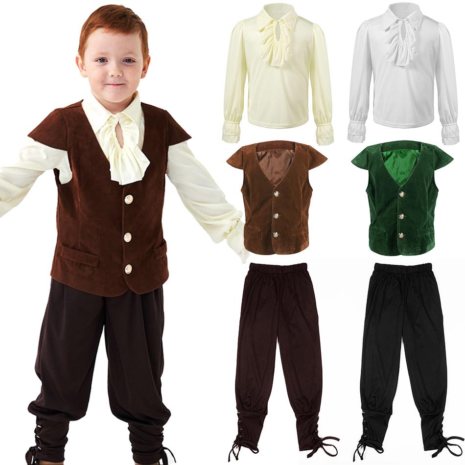 Jungen Vampir Mittelalter Pirat Ritter 3-teilige Sets Rüschenhemd Weste Hose Halloween Bühnenauftritt Outfits Karneval Fantasy Sets