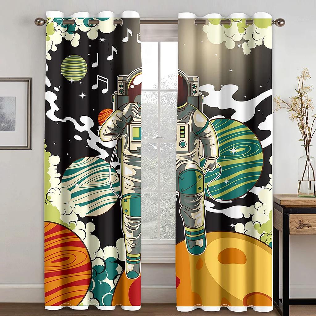 Anime Cartoon Space Astronaut High Shading Curtain for Living Room Bedroom Hotel Window Thick Blackout Curtains Various Drape