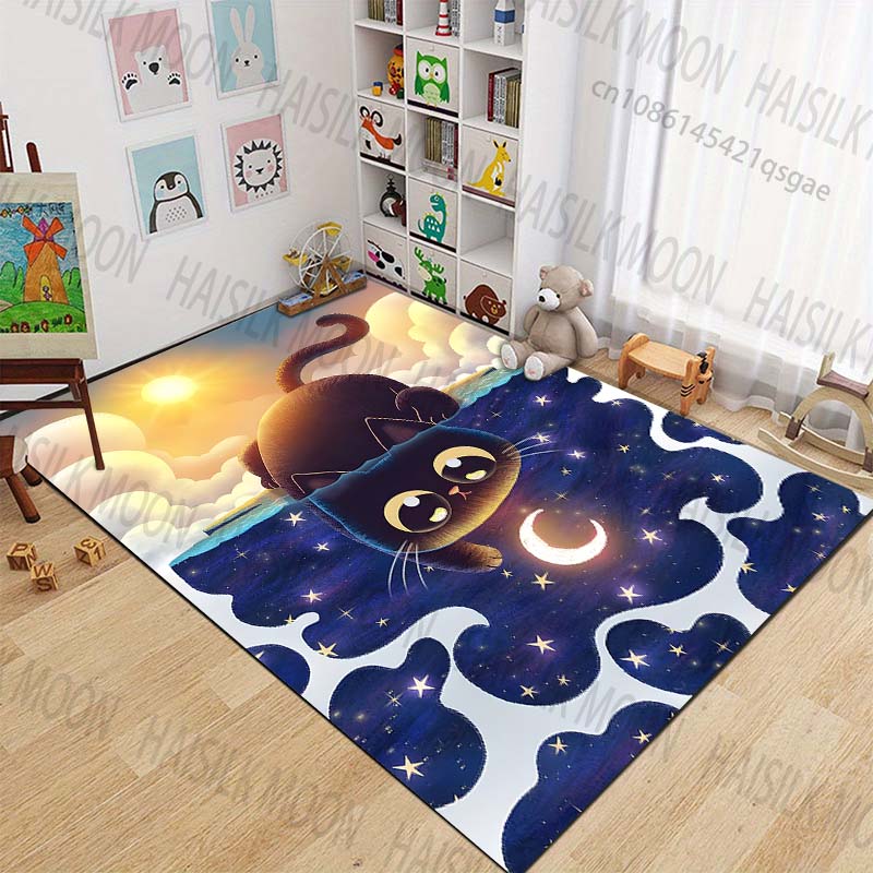 New product Black cat on starry water  Carpet for Living Room Bedroom Bedside Floor Mat Cloakroom Children Play Mat Area Rug