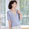 Pasite Women's Faux Two-Piece Knit Short Sleeve T-Shirt