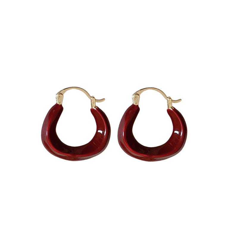 Silver Needle Red Drip Geometric Ear Cuffs - Retro Light Luxury Earrings for Women, Autumn/Winter Collection