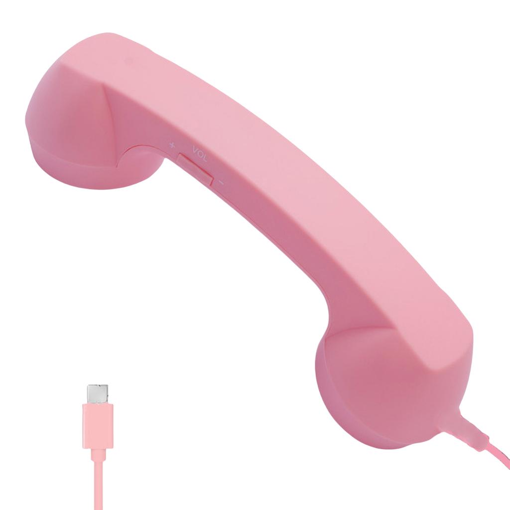 Retro Telephone Handset with Volume Slider USB-C Interface Wired Telephone Headphone for Cell Mobile Smartphones Tablet Laptop
