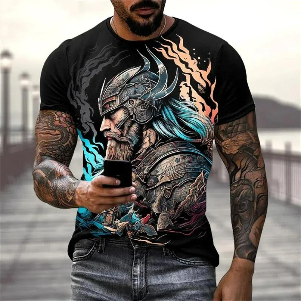 Summer Viking Warriors Graphic 3d Print T Shirt Nordic Style Men's Oversized Short Sleeve Tops Tees Men's Clothing Size XXS-6XL