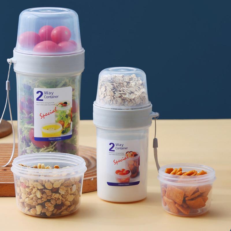 Nádoba na uchovávání čerstvých potravin Salátová jogurtová krabička Nádoba na cereálie Dvouvrstvé přenosné cestovní úložné sklenice Kuchyňský doplněk