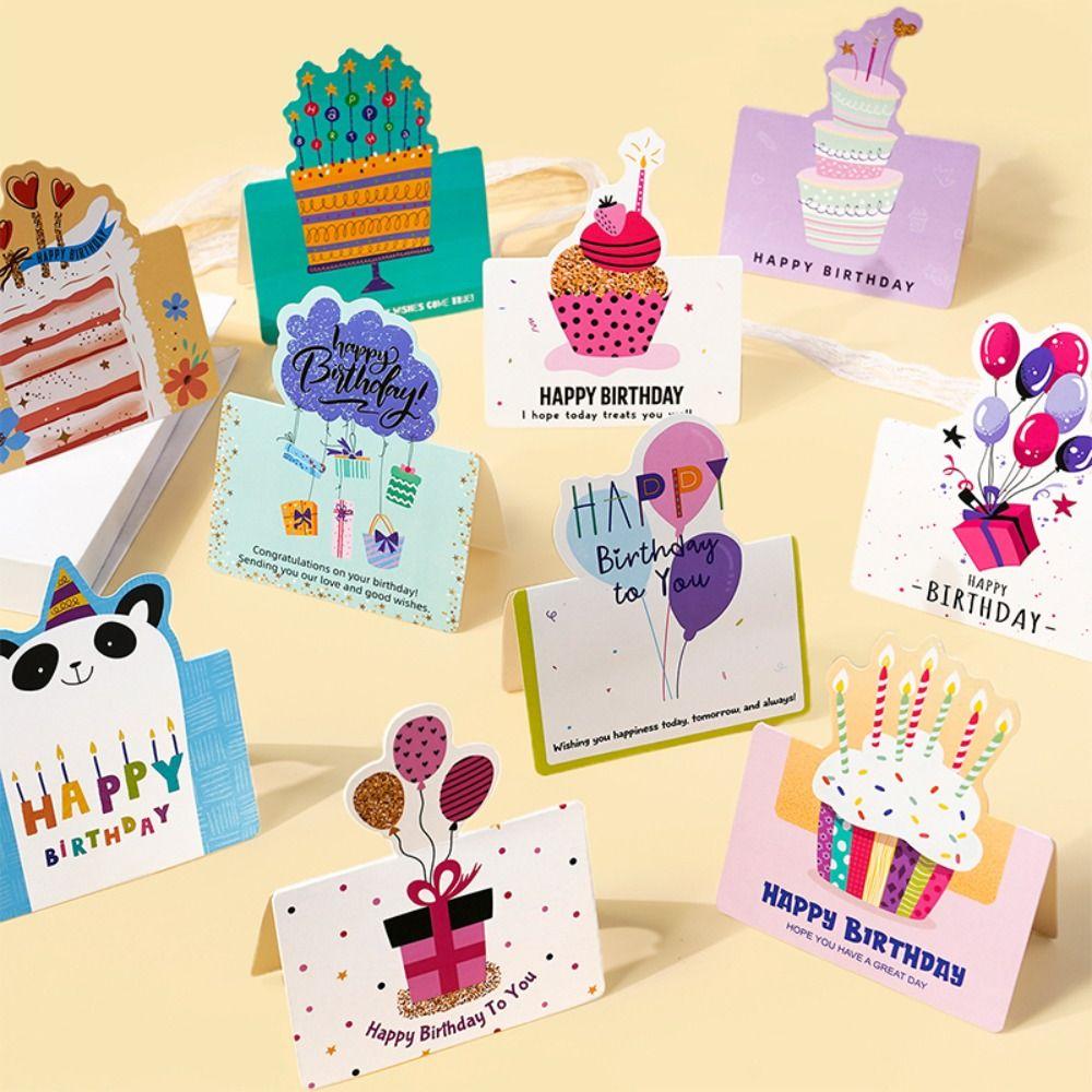 10 Pack Simple Folding Cartoon Birthday Card Handwritten Style Small Size Greeting Card For Friends