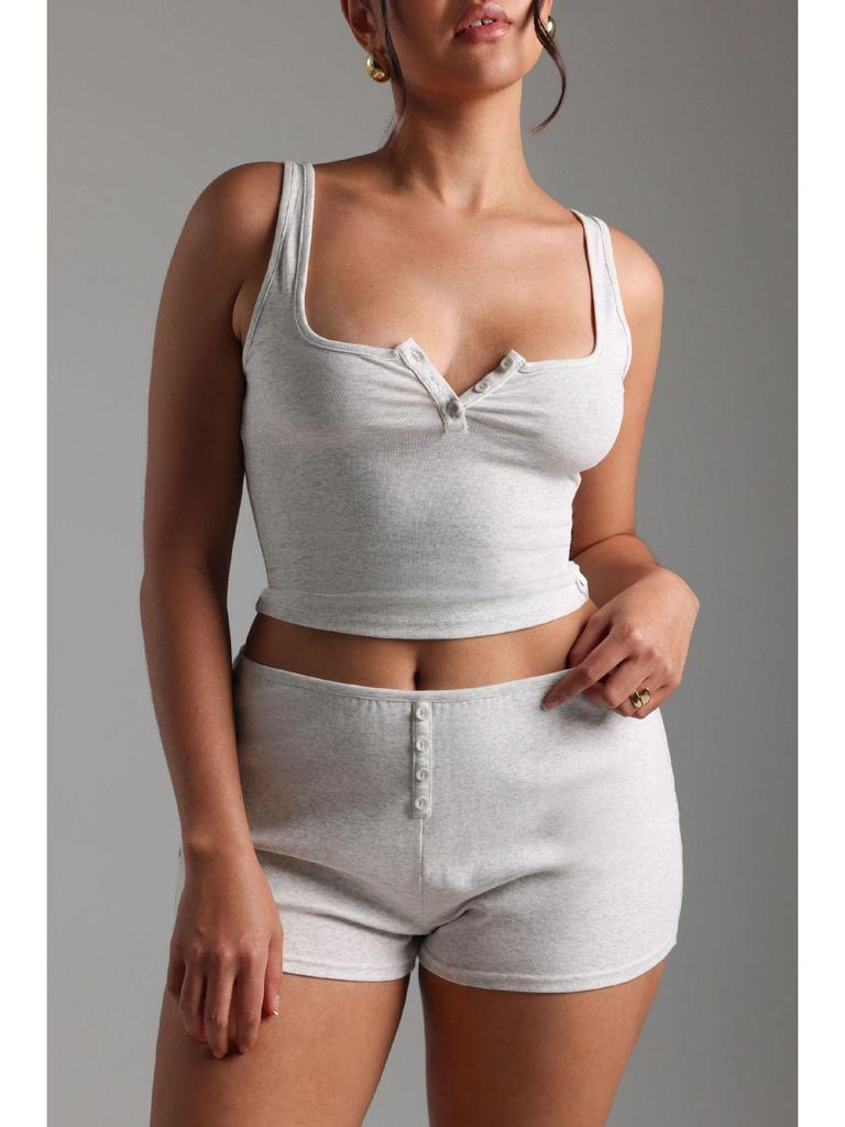 Trendy Women's Knit Sleeveless Vest and Shorts Set - Two-Piece Sporty Casual Lounge Wear.