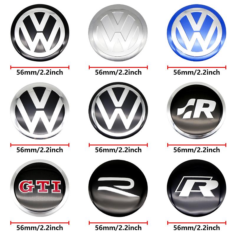 HIJK1 4Pcs 56mm Car Wheel Stickers Center Hub Cap Car Emblem Badge Decal For VW Golf Tiguan GTI R-Line R Polo T5 Passat Scirocco
