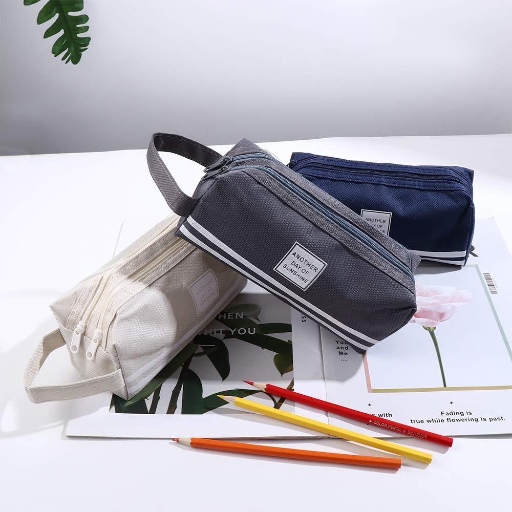 Cute Portable High Capacity Storage bag Candy color Big Pencil Case Double layer Pen Bag Pen Case