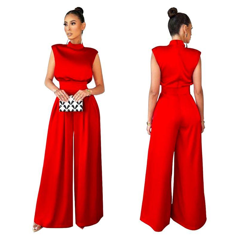 Women Sleeveless Casual Jumpsuit Fashion Female Fashionable Wide Leg Pants Fitted Waist Jumpsuit