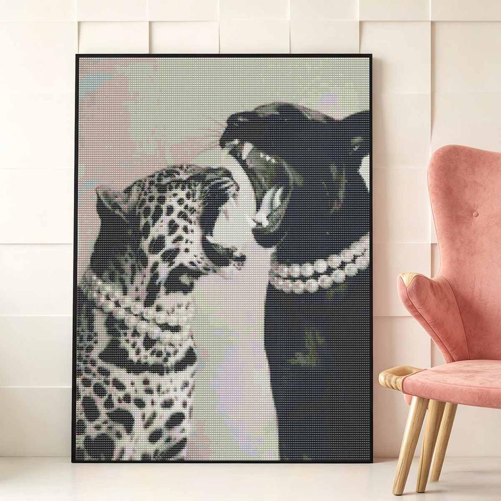 Jaguar vs Panther DIY Diamond Art Painting Kit with Shiny Resin Diamonds for Adults Relaxing Craft Wall Decor and Handmade Gift Idea Set Decor