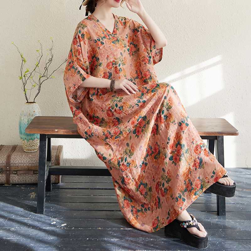 Summer Color Travel Retro Long Skirt Cotton Linen Dress