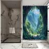 Enchanted Forest Shower Curtain – Mountain & Tree Hole Landscape, Vibrant Nature Theme Bath Decor, Polyester with Hooks Included
