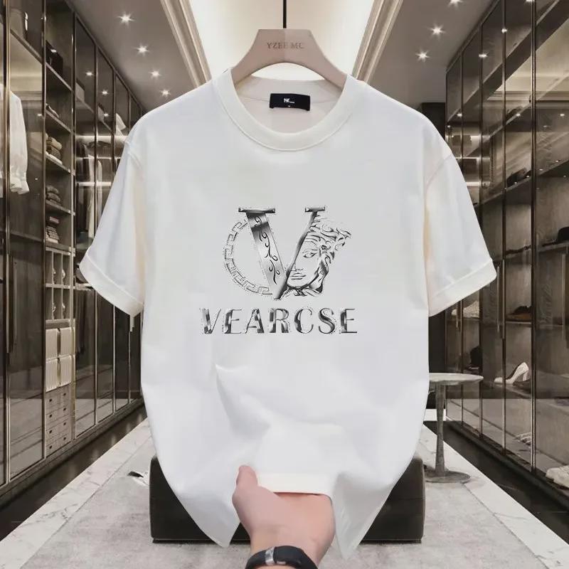 Pánské luxusní bavlněné tričko v korejském stylu - Ležérní, s kulatým výstřihem, s krátkým rukávem