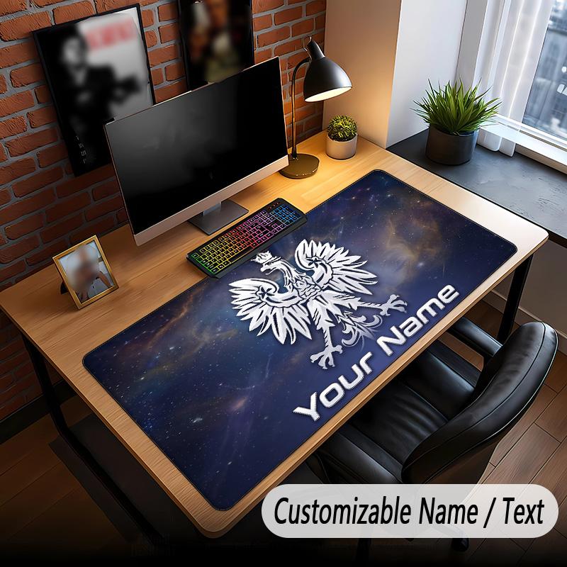 Large Mouse Pad Poland Football Print Custom Name Text Desk Mat for Office Gaming