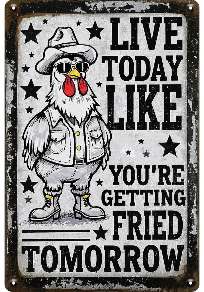 Chicken Metal Tin Sign Vintage 2D Flat with 3D Visual Effect Metal Post Wall Art for Chicken Coops Farms Yards Home Bar Cafe