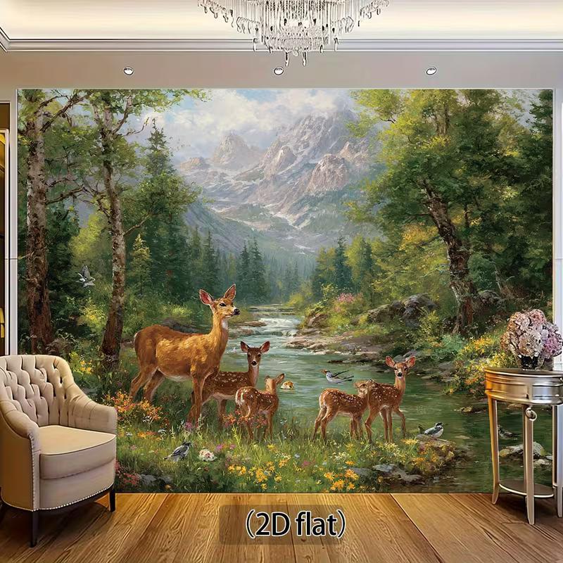 2D Bedroom Background Cloth Mountain Stream Floral Forest Banner for Decor 47.2x31.5inch/120*80cm