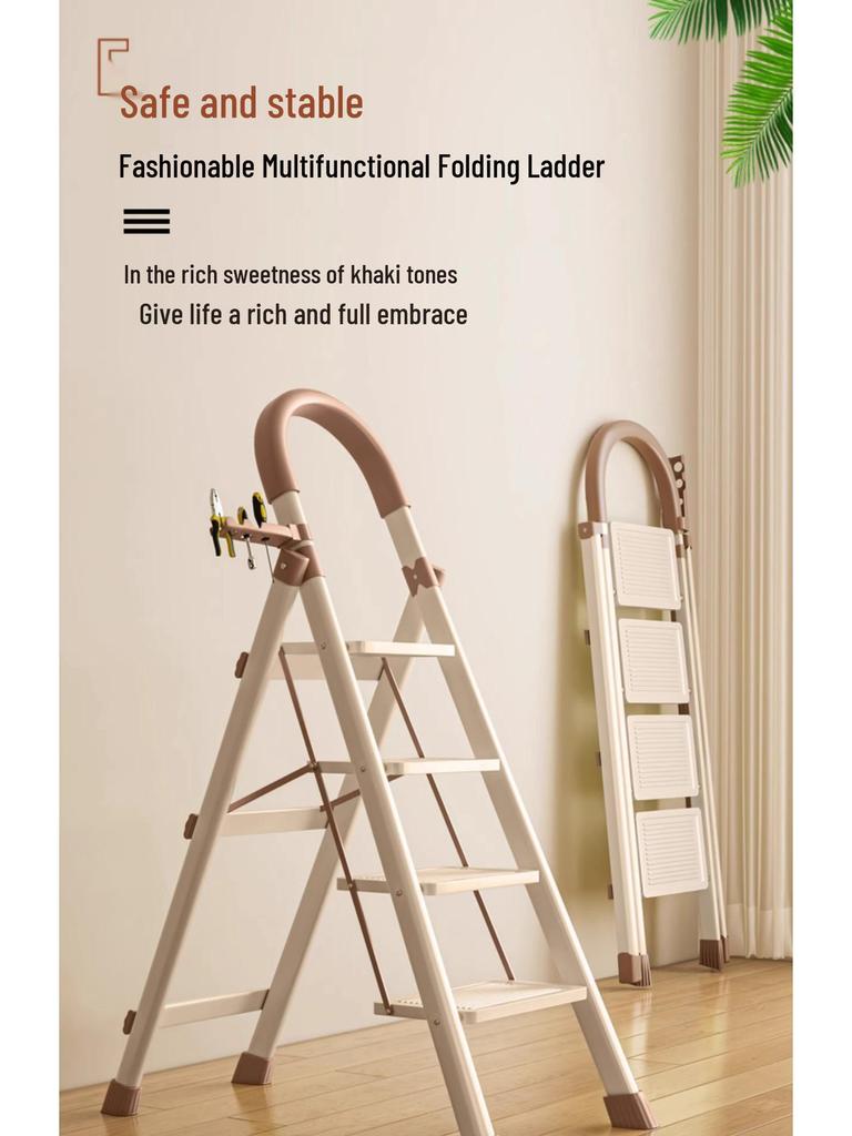 Thickened Carbon Steel Folding A-Frame Ladder: Indoor Multifunctional Step & Telescopic Climbing Ladder for Housewarming