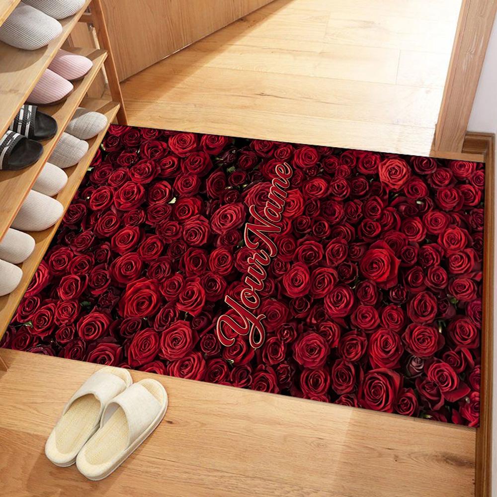 Rose Customize Text Floor Mat Design for Study room Balcony Entryway Hallway Anti-slip Rug Anime Office Decor Perfect Birthday/Christmas Gift Idea