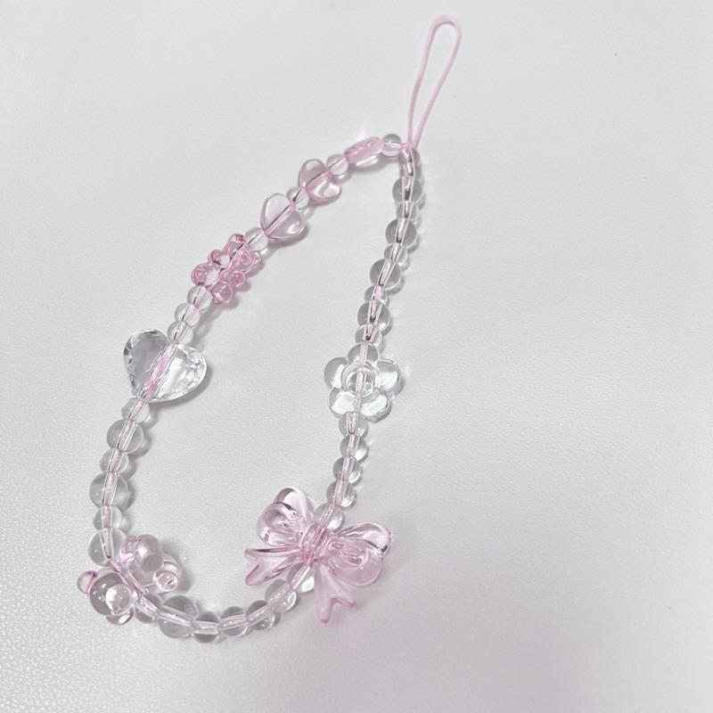 Bracelet de perles d'amour pour femmes, petit nœud en cristal frais, fleurs, amour, chaîne de téléphone portable, anti-chute, accessoires de coque de téléphone portable, DIY
