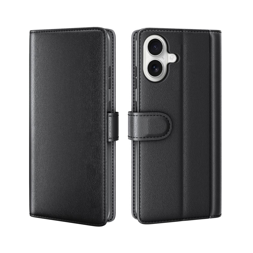 

For iPhone 17 Case Genuine Split Leather Phone Cover Wallet Card Slot Black