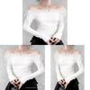 French Style Off Shoulder Top With Lace Patches And Embroidery For Women Spring
