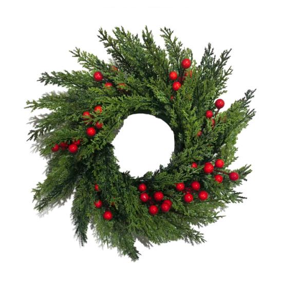 Christmas Wreath for Front Door Artificial Pine And Red Berry Greenery