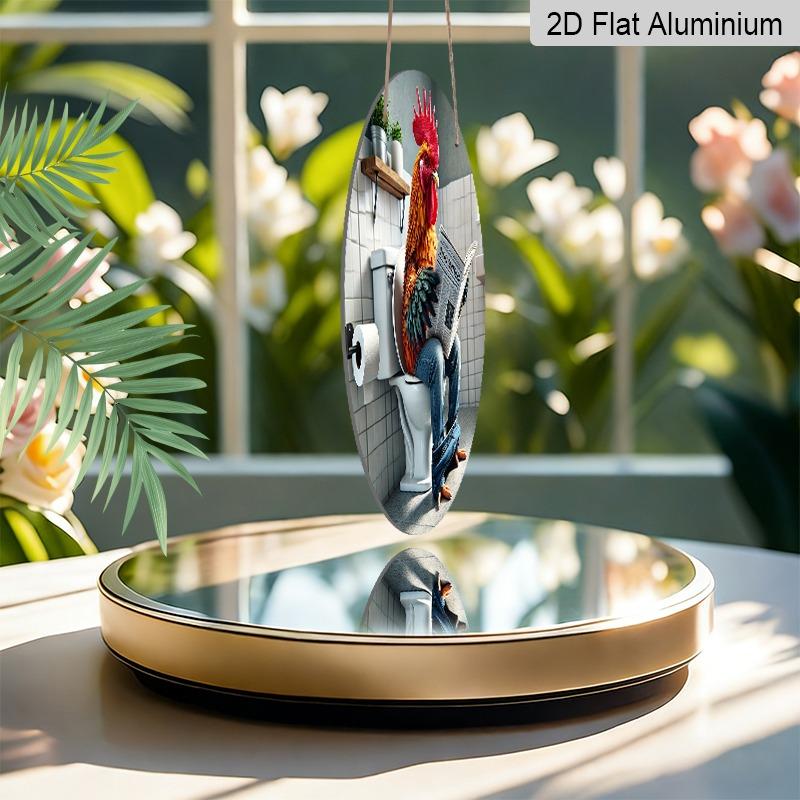 2D Flat, Retro-style High-end Aluminum Wall Decoration, Available in Various Sizes. Features A Rooster Sitting on A Toilet. Suitable for Indoor and