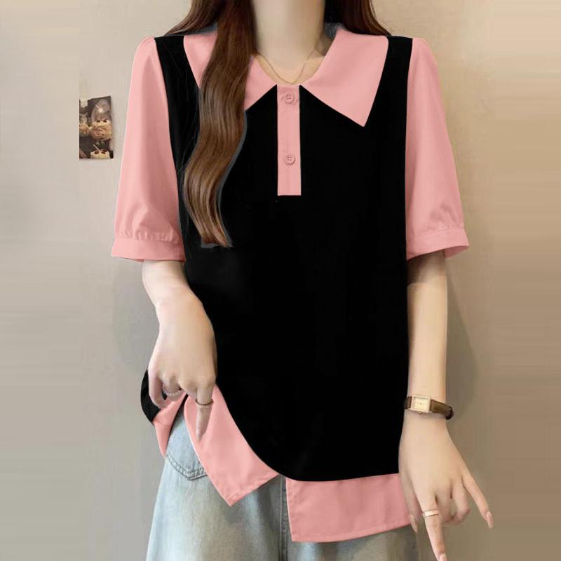 

ZANZEA Женская летняя повседневная блузка с отложным воротником и рукавом до локтя 5XL розовый