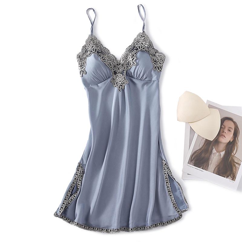 Women's Silk V-Neck Lace Trim Pajama Camisole Nightgown