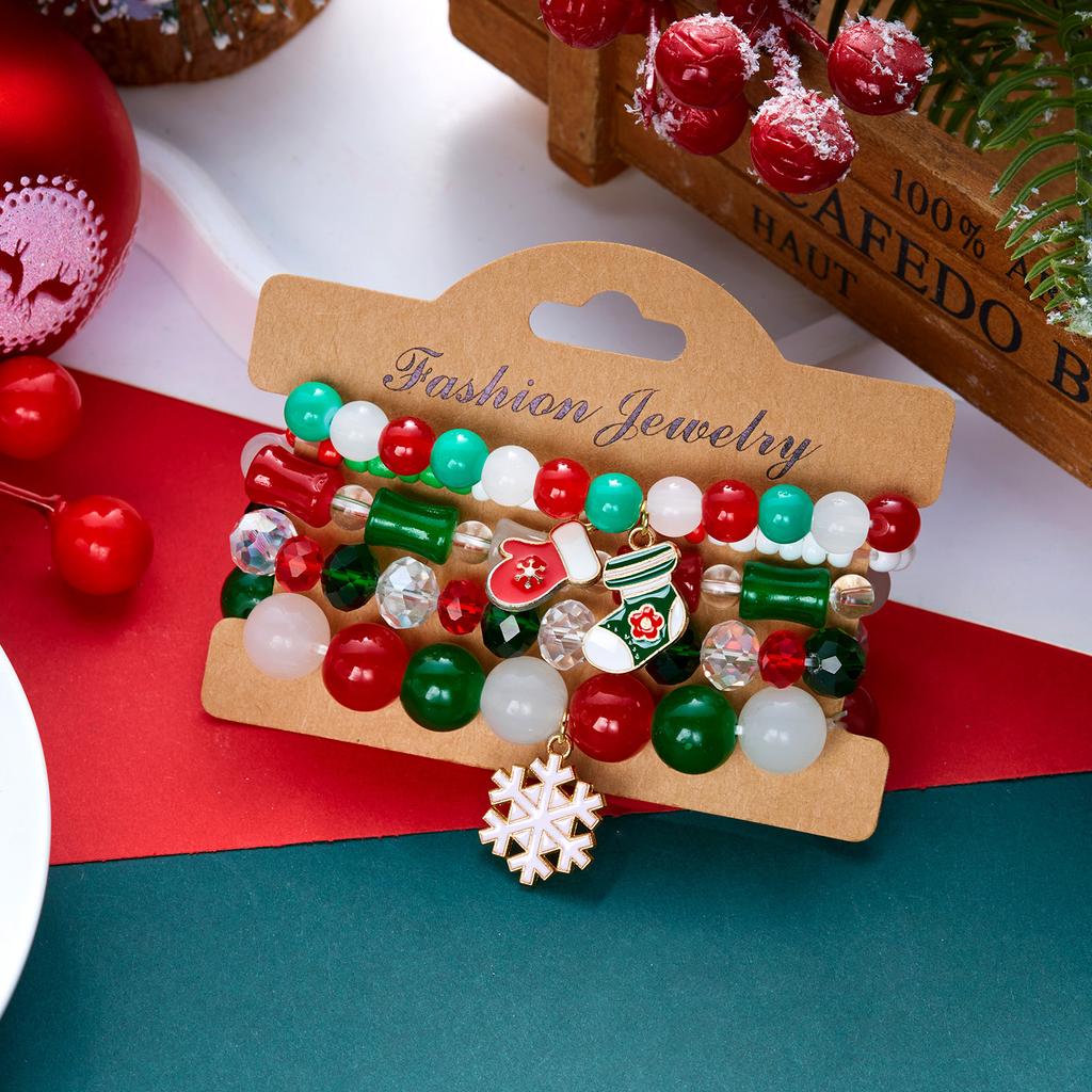5pcs/set Christmas Series Colorful Beaded Bracelet For Women Santa Claus Snowman Xmas Tree Elastic Beads Bangles New Year Gift