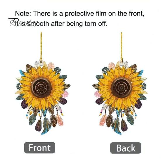 Sunflower Car Hanging Ornament Cute Retro Sunflower Car Interior Decoration Multi-Functional Car Rear View Mirror Charm Keychain