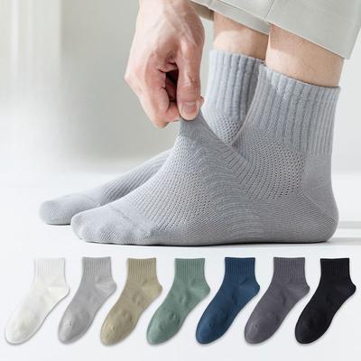 Men's Summer Thin Mesh Breathable Sports Pure Color All Go Boneless Sweat Absorber Cotton Socks
