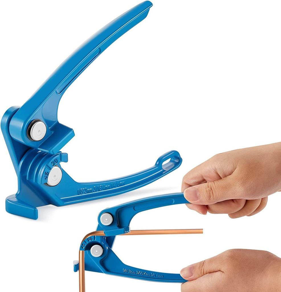 Copper pipe bender, 1/8", 3/16", 1/4" sizes, manual pipe bender, 0-120 degrees, suitable for small pipes.
