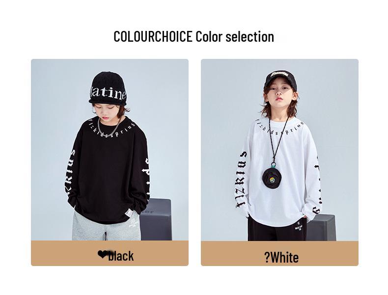 FULONGZAI 2025 Spring Korean Letter T-Shirt for Kids: Unisex, Medium to Large Sizes