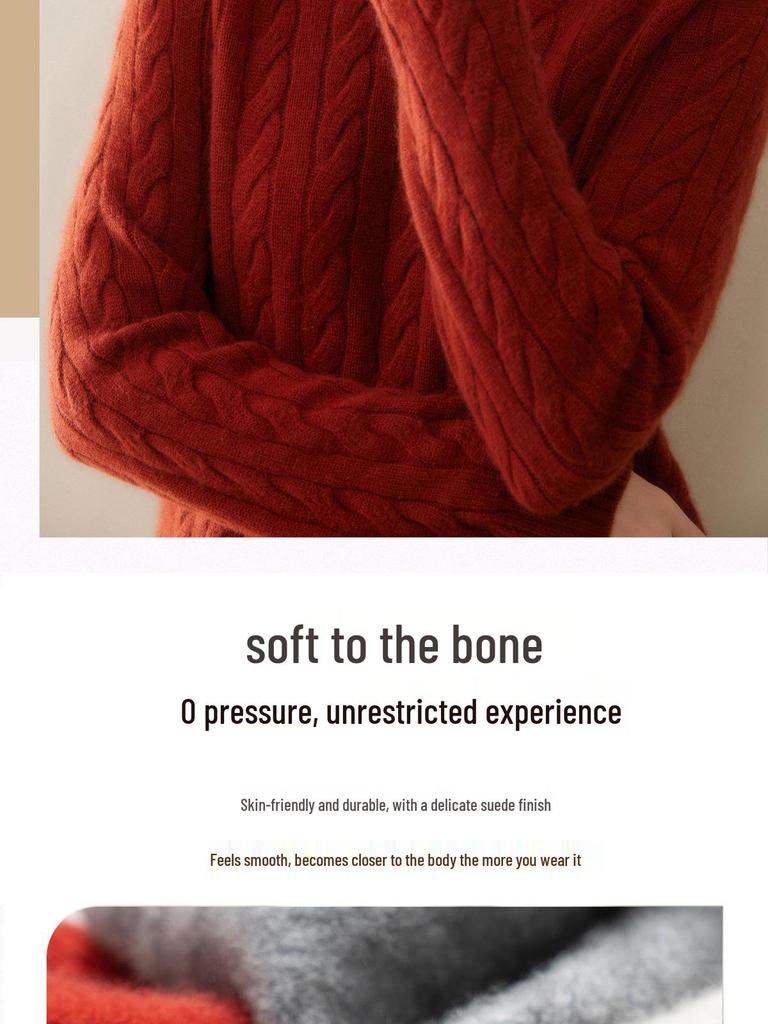 Elegant Seven-Stitch Cashmere Sweater - Women's Round Neck, Loose Fit, Warm and Cozy for Autumn and Winter