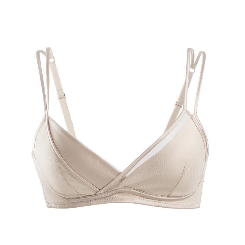 Mumi silk elastic satin ultra-thin fixed cup bra, mulberry silk without steel ring support underwear