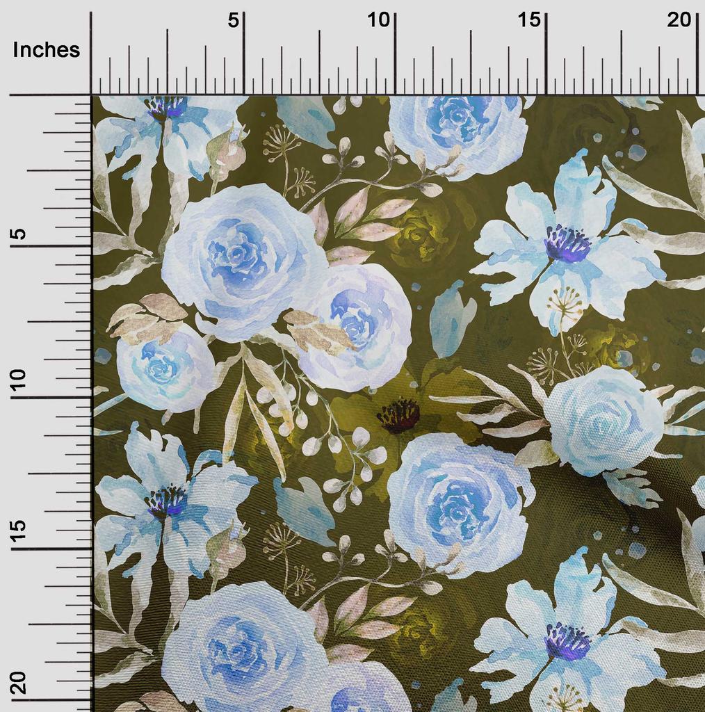 oneOone Cotton Flex Dark Olive Green Fabric Leaves & Clover Sewing Material Print Fabric By The Yard 40 Inch