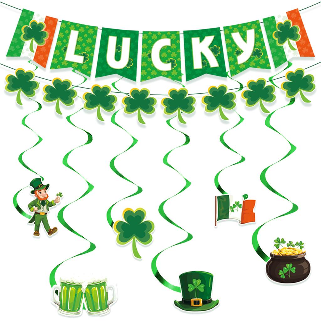 St. Patrick'S Day Decorative Ornament Party Decorative San Par Banner Flag Four Leaf Clover Swirl