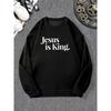 Men's Jesus Is King Graphic Casual Crew Neck Sweatshirt  100% Cotton Printed Long-Sleeve Crew Neck Pullover