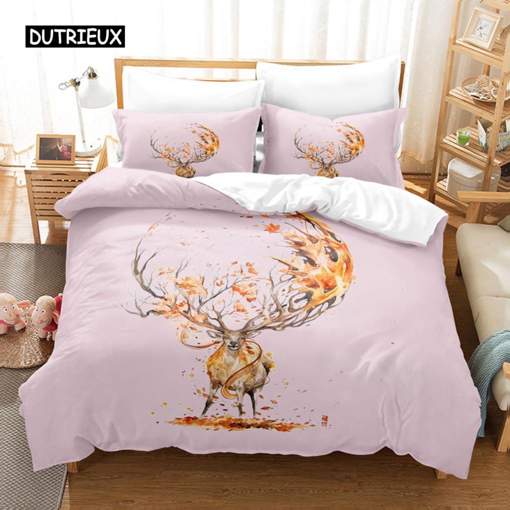 Elch Bettbezug Set Tier Rentier Bettwäsche Set für Kinder Hirsch Tiermotiv für Kind Jugendliche Doppel Queen King Polyester Steppdeckenbezug