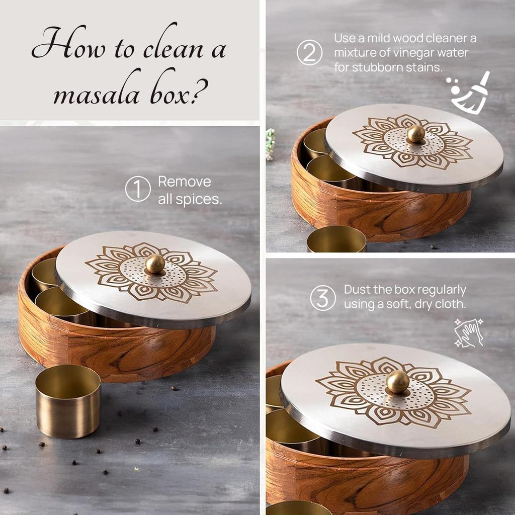 Деревянный органайзер для специй, Wooden Masala Box (Lazer Silver),  Nestroots