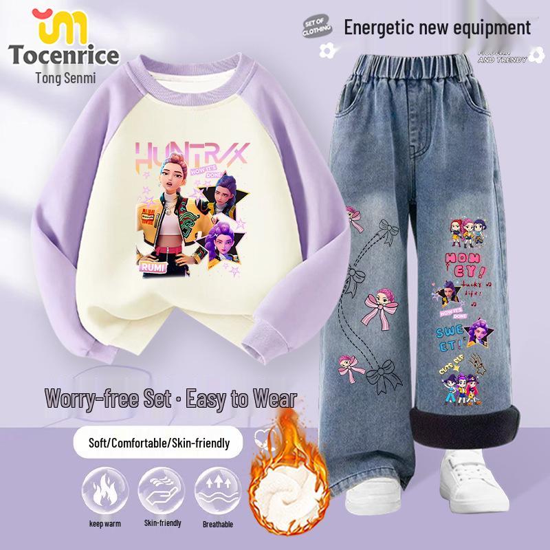 Set Hanorac Fete Vânătoare de Demoni K-Pop Toamnă/Iarnă - Ținută Casual Două Piese pentru Copii