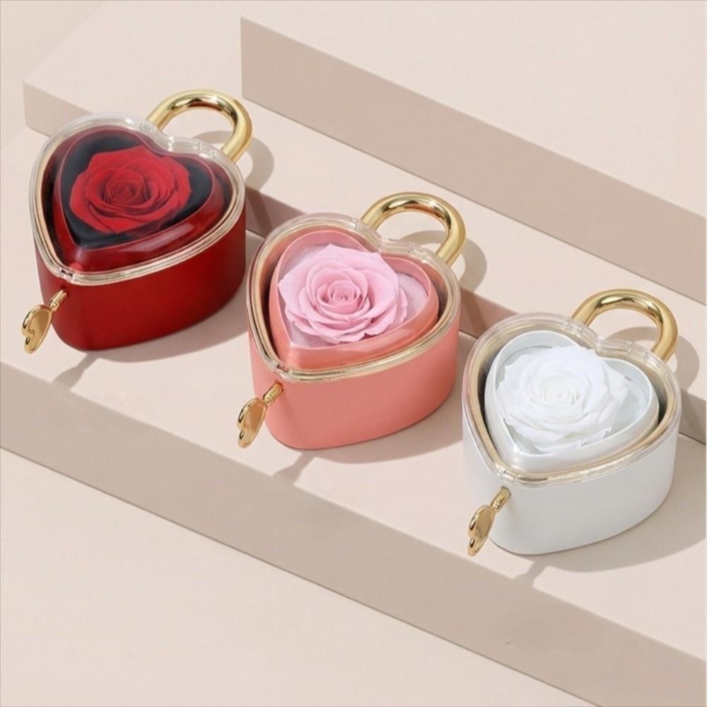 Soap Rose Flower Heart-shaped Padlock Jewelry Box Valentine's Day Gift Box for Ring, Necklace