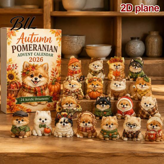 Dog Ornaments Advent Calendars 2026, Cute 24 Days Christmas Countdown Decorative Hanging Calendar, 2D Acrylic Collectible Figures for Lovers,