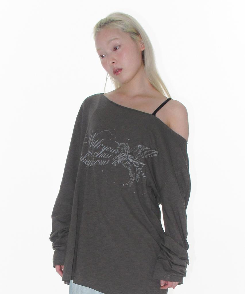 AMES-WORLDWIDE Unicorn Sheer Ls Tee Charcoal